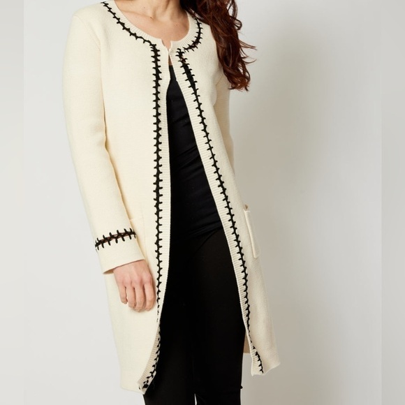 All Row Zig Zag Trim Sweater Coat cotton/wool blend - Picture 13 of 13